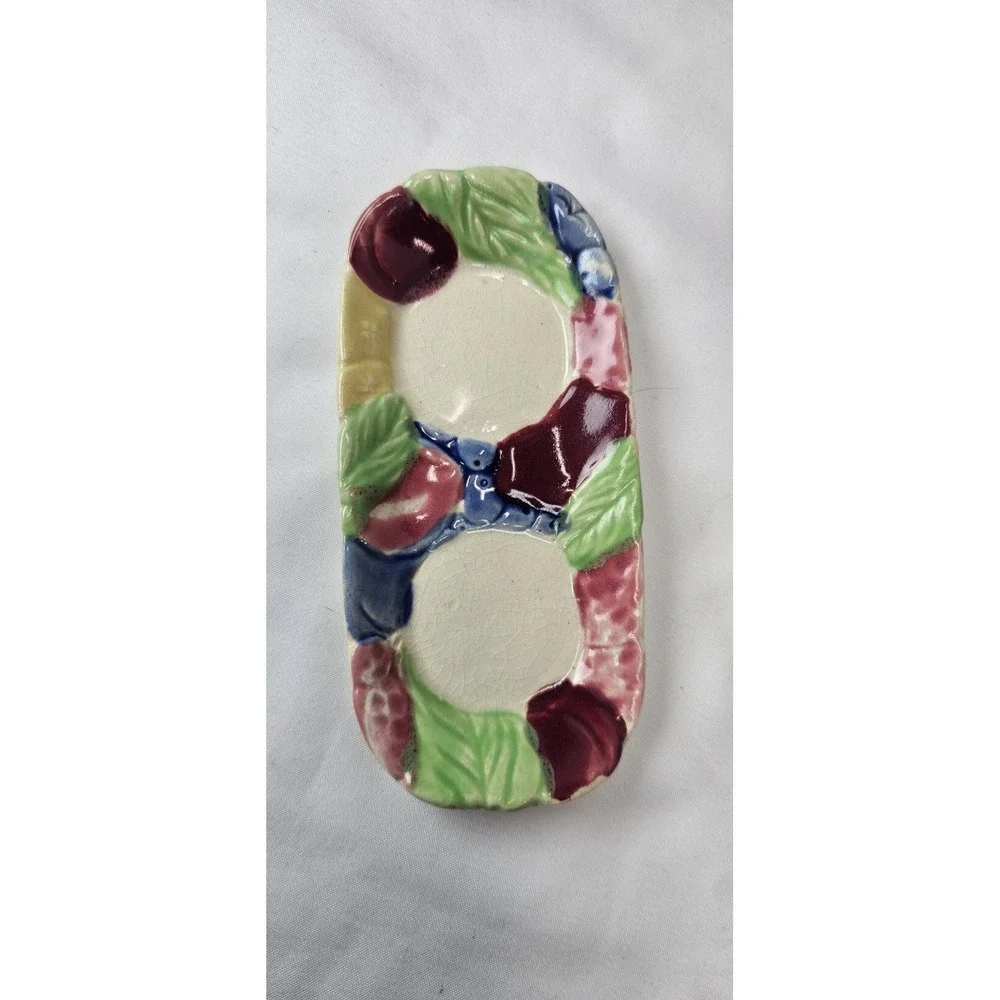 Vintage Japan Fruit‎ Salt Pepper Shakers w Tray Ceramic Set Hand Painted